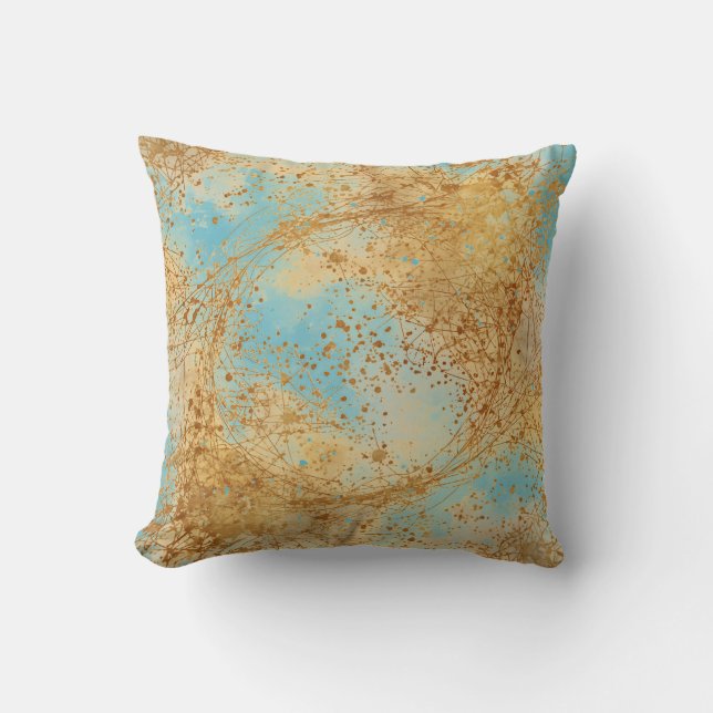 Modern, Luxury Abstract Gold Turquoise Pattern Kissen (Vorderseite)
