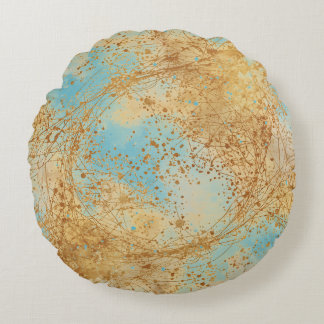 Modern, Luxury Abstract Gold Turquoise Pattern Rundes Kissen