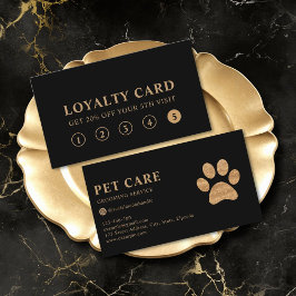 Modern Luxury Black Gold Pet Paw Loyalty Card Visitenkarte