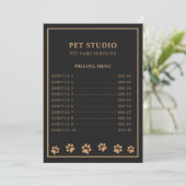 Modern Luxury Black Golden Paw Pet Care Pricing Menükarte (Stehend Vorderseite)