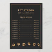 Modern Luxury Black Golden Paw Pet Care Pricing Menükarte (Vorderseite)