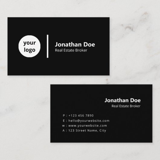 Modern Luxury Black & White Real Estate Agent Visitenkarte (Vorne/Hinten)