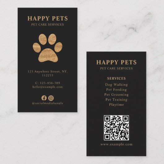 Modern Luxury Charcoal Gold Paw Pet Care Services Visitenkarte (Vorne/Hinten)