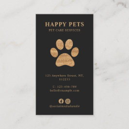 Modern Luxury Charcoal Gold Paw Pet Care Services Visitenkarte