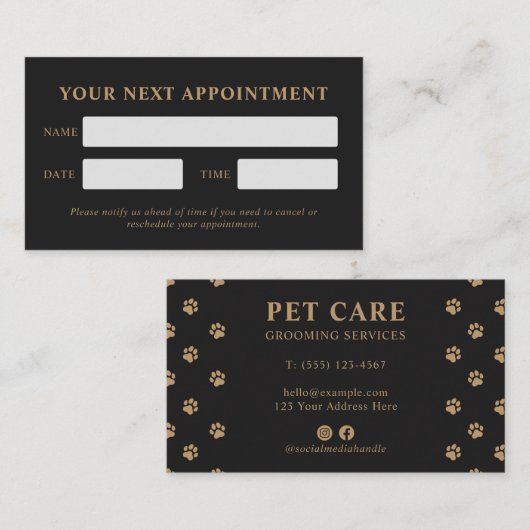 Modern Luxury Charcoal Golden Paw Pet Care Terminkarte (Vorne/Hinten)