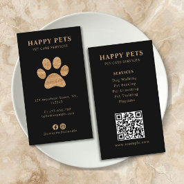 Modern Luxury Golden Black Paw Pet Care Services Visitenkarte