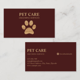 Modern Luxury Golden Paw Pet Grooming Service Red Visitenkarte