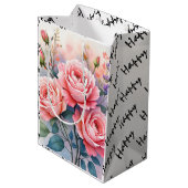 Modern Luxury Pink Roses Beautiful Collection Mittlere Geschenktüte (Rückseite Schrägansicht)