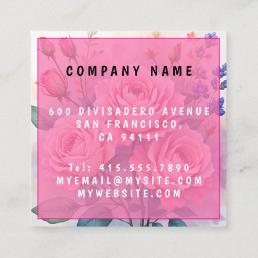 Modern Luxury Pink Roses Beautiful Collection Quadratische Visitenkarte (Rückseite)