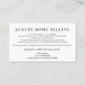 Modern Luxury Real Estate business | Bespoke Home  Visitenkarte (Rückseite)