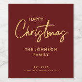 Modern Luxury Red Burgundy Weihnachten Weinetikett (Einzelnes Label)