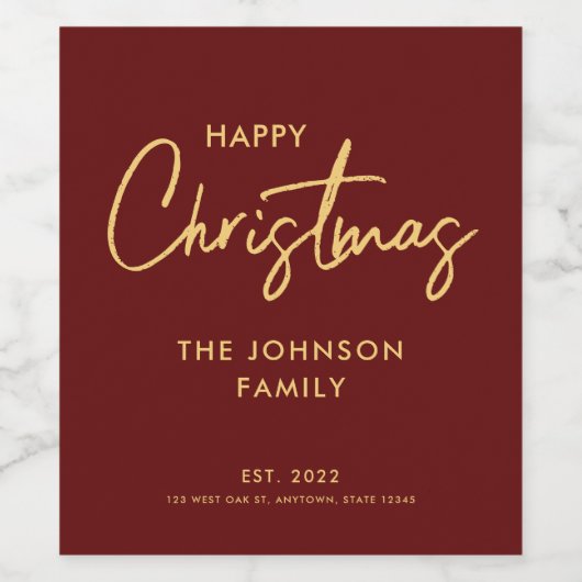 Modern Luxury Red Burgundy Weihnachten Weinetikett (Einzelnes Label)
