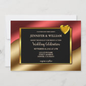Modern Luxury Red Gold Glitzer Herzen Hochzeit Einladung (Vorderseite)