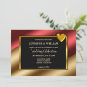 Modern Luxury Red Gold Glitzer Herzen Hochzeit Einladung (Stehend Vorderseite)