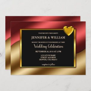 Modern Luxury Red Gold Glitzer Herzen Hochzeit Einladung