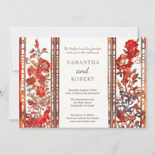 Modern Luxury Ruby Asian Wedding Einladung (Vorderseite)