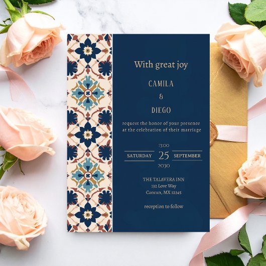 Modern Luxury Talavera Tile Wedding Einladung