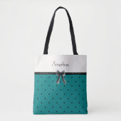 Modern Luxury Teal Monogram Tote Bag Tasche (Vorderseite)