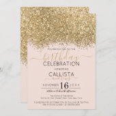 Modern Luxus Gold Pink Glitzer Confetti Geburtstag Einladung (Vorne/Hinten)