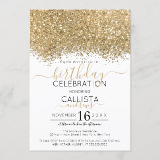 Modern Luxus Gold Weißer Glitzer Confetti Geburtst Einladung