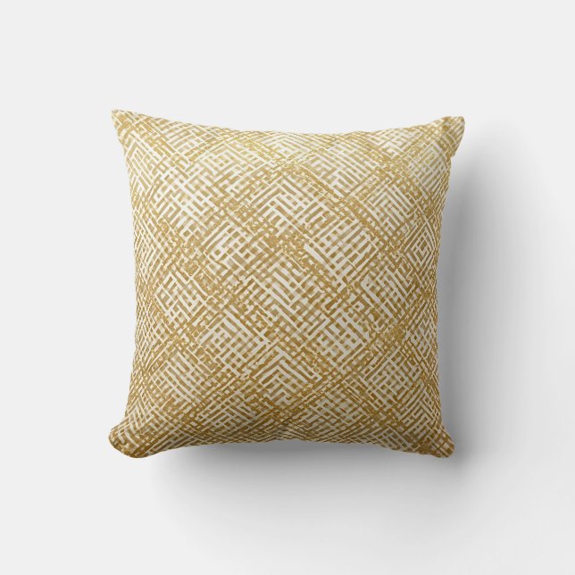 Modern, Luxus, Goldenes Rastermuster Kissen (Vorderseite)