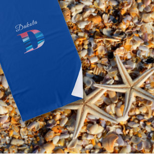 Modern Luxus Koralle blau Erstname D blau Strandtuch
