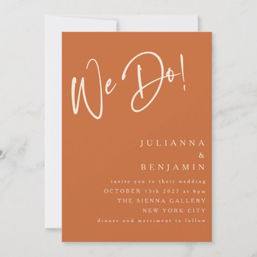 Modern machen wir elegante Terracotta Script Weddi Einladung (Vorderseite)