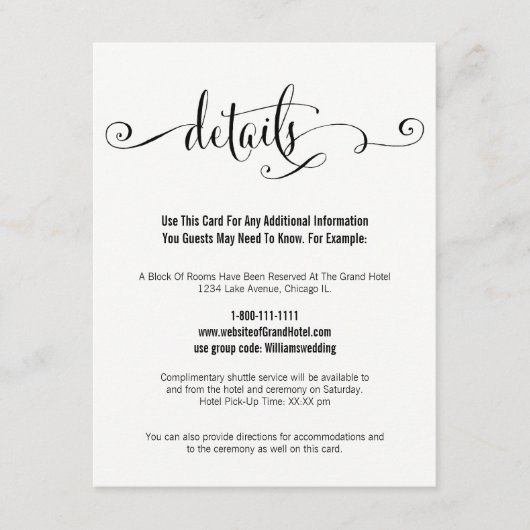 Modern machen wir Script Wedding Details Card Begleitkarte (Vorderseite)