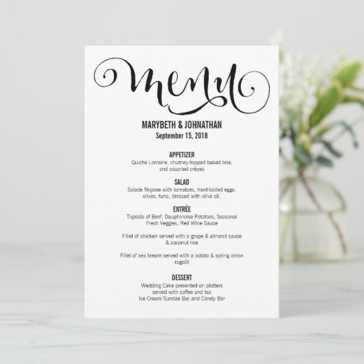Modern machen wir Script Wedding Menu Card Menükarte (Stehend Vorderseite)