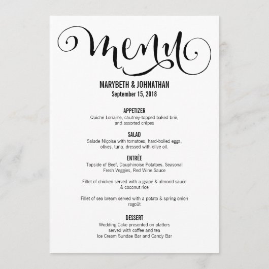 Modern machen wir Script Wedding Menu Card Menükarte (Vorderseite)