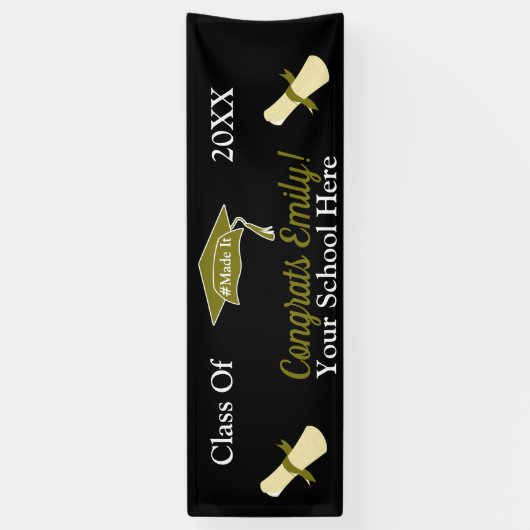 Modern #MadeIt Gold Black Personalisierter Abschlu Banner (Vertikal)