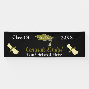 Modern #MadeIt Gold Black Personalisierter Abschlu Banner