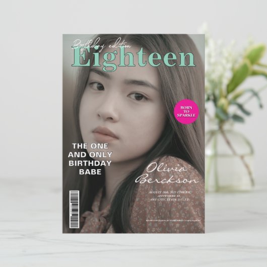 Modern Magazine cover 18 th Birthday Einladung (Stehend Vorderseite)