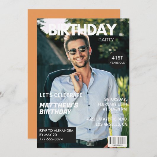 Modern Magazine Cover für ihn 41. Geburtstag Einladung (Vorne/Hinten)