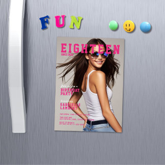 Modern Magazine Cover Inspired 18th Birthday Magneteinladung
