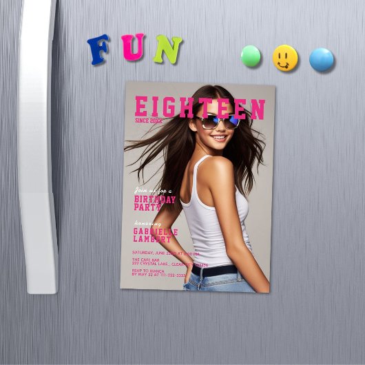 Modern Magazine Cover Inspired 18th Birthday Magneteinladung