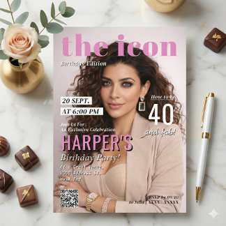 Modern Magazine Cover Photo Birthday Party Einladung