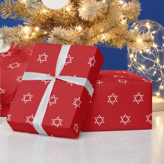 Modern Magen David rotes weißes Muster Hanukkah Geschenkpapier (Feiertage)
