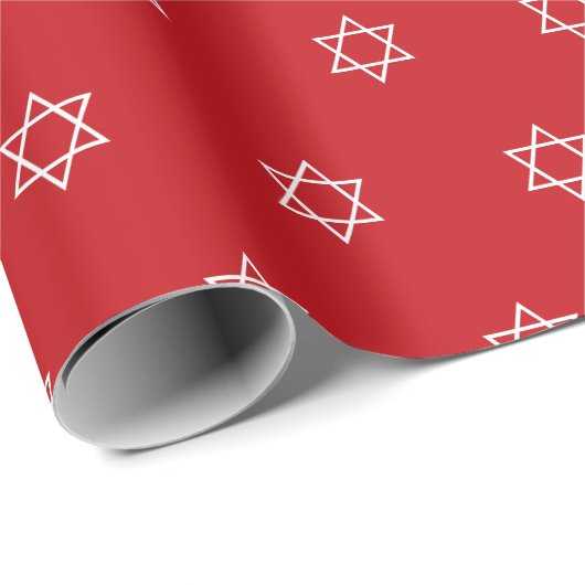 Modern Magen David rotes weißes Muster Hanukkah Geschenkpapier (Rolleneckpunkt)