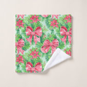 Modern magenta and red Christmas preppy bath towel Badhandtuch Set (Waschlappen)