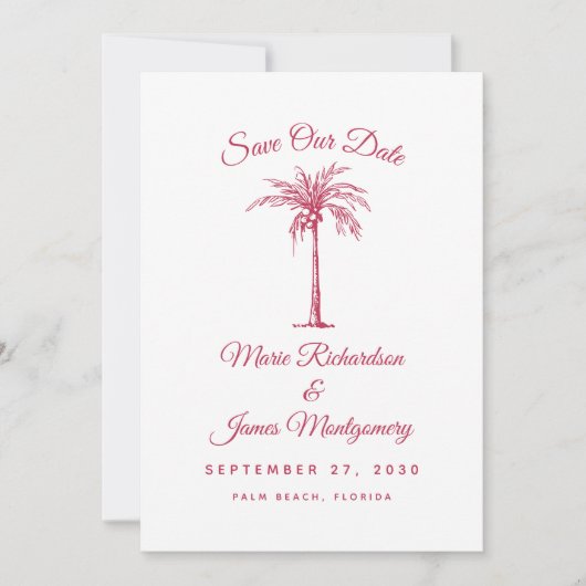 Modern Magenta Beach Wedding Save the Date (Vorderseite)