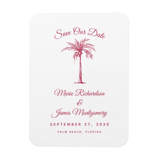 Modern Magenta Beach Wedding Save the Date Magnet (Vertikal)