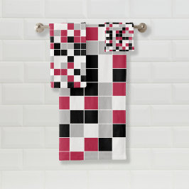 Modern Magenta Black Gray Geometric Badhandtuch Set