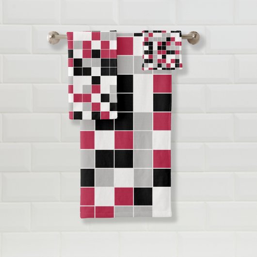 Modern Magenta Black Gray Geometric Badhandtuch Set