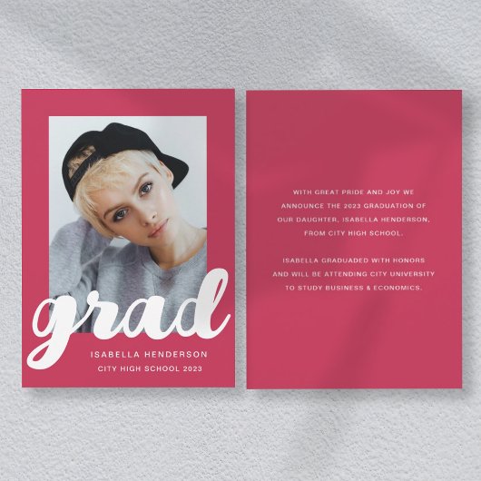 Modern Magenta Foto Script Abschluss Ankündigung