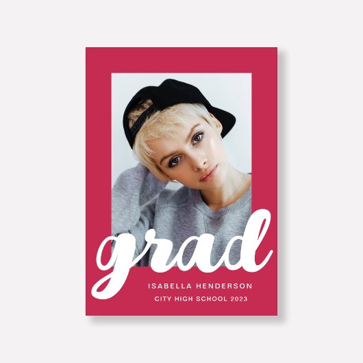 Modern Magenta Foto Script Abschluss Ankündigung