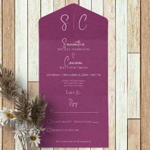 Modern Magenta Minimal Monogram Kein Abendessen All In One Einladung