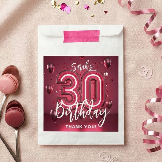 Modern Magenta Pink 30th Birthday Thank You Geschenktütchen
