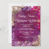 Modern Magenta Plum Gold QR code Wedding Einladung (Vorderseite)