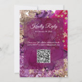 Modern Magenta Plum Gold QR code Wedding Einladung (Rückseite)